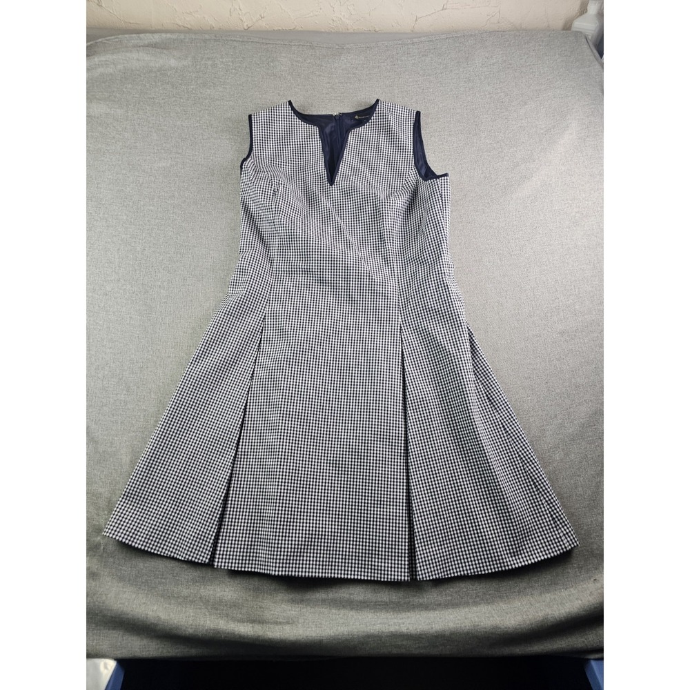 Brooks Brothers Dress Womens Size 12 Gingham Lined Sleeveless Business Pleated